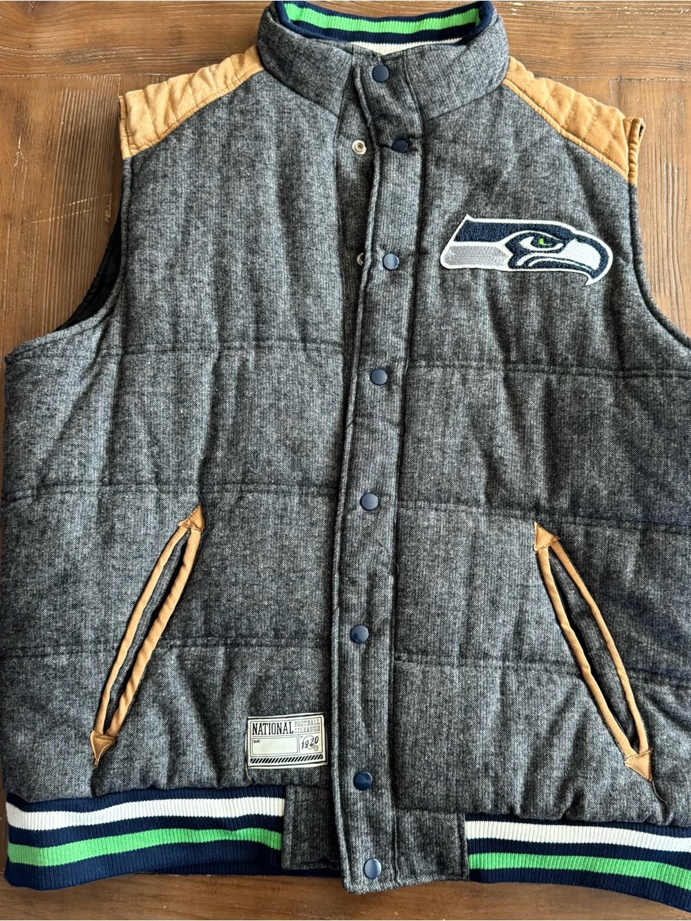 Vintage Seattle Seahawks NFL Puffer Vest Gray Wool Blend Varsity Xl